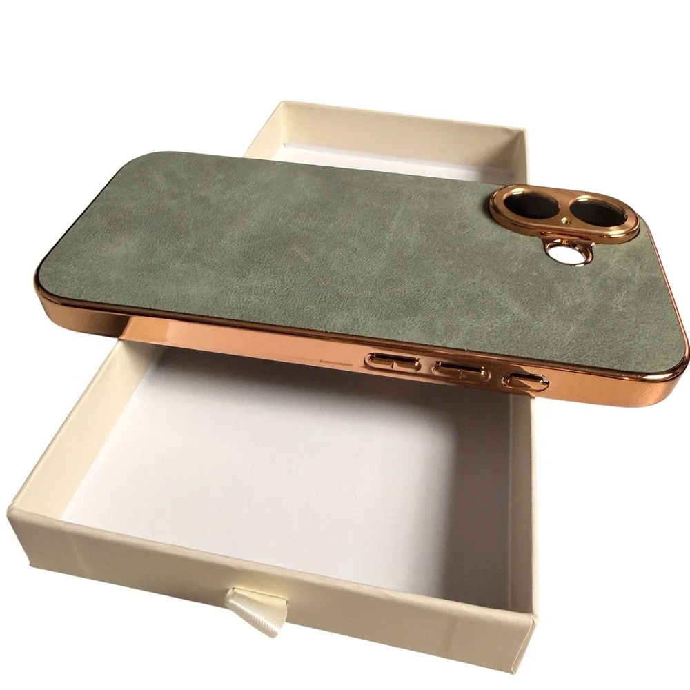 Gorgeous iPhone 17 Case Sage Green Rose Gold Suede Texture Chic Luxury
